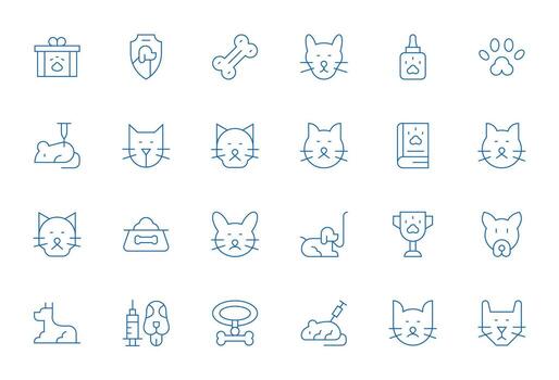 24 Thin Line Pixel Optimized Icons tailored for Veterinary Retina Ready interface vector