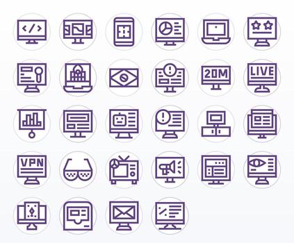 28 Bold Line Pixel Optimized Icons crafted for Screen 128x128 applications vector