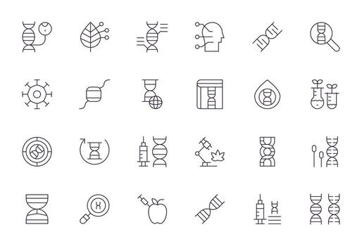 Thin Line Style Biotechnology Icons with 24 High Resolution Pixel Optimized Designs vector
