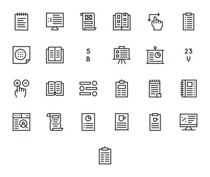 List Design Icons featuring 25 Pixel Optimized Regular Line Style vector