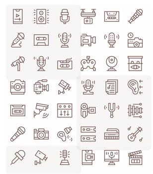 42 High Resolution Icons for Recording in PIXEL Perfect Regular Line Format vector