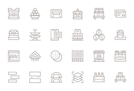 24 Thin Line Icons for Stacked in crisp 128x128 Pixel Aligned resolution vector