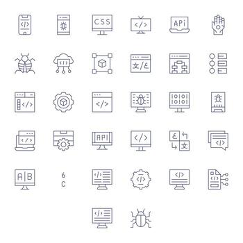 32 píxel alineado íconos temática alrededor programación en 64 x 64 Delgado línea formato vector