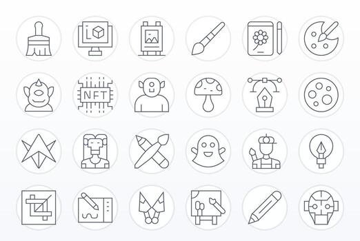 24 High Resolution Icons for Digital Art in Pixel Aligned Thin Line Format vector