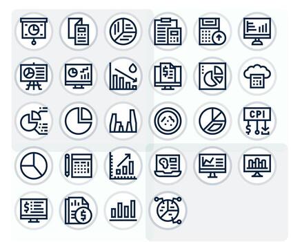 financiero datos escalable conjunto presentando 28 píxel optimizado negrita línea 64 x 64 íconos vector