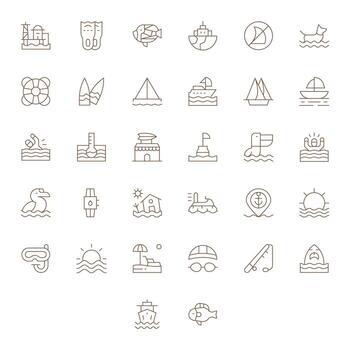 Ocean Essential Set including 32 Pixel Optimized Thin Line High Resolution Icons vector