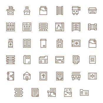 File Cabinet Visual Pack containing 35 Regular Line Pixel Aligned Icons vector