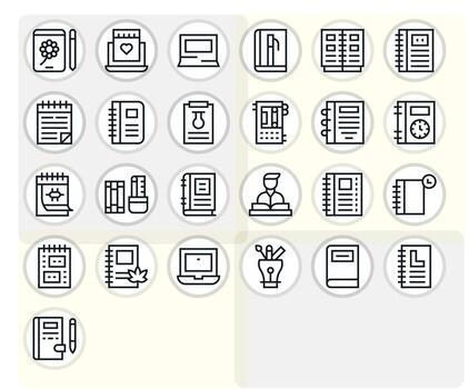 Notebook Modern Collection with 25 Regular Line 256x256 Detail Enhanced Icons vector