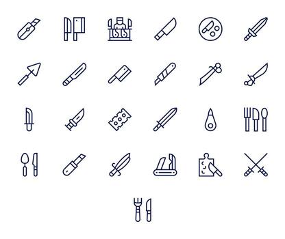 25 128x128 Regular Line Icons optimized for Knife Grid Fitted display vector