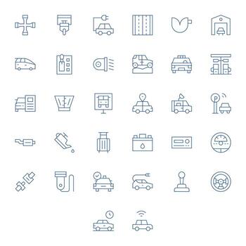 Car Icon Toolkit featuring 32 PIXEL Perfect High Resolution Thin Line elements vector