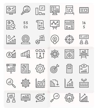 Metrics Display Perfect Set with 42 256x256 Regular Line Icons vector