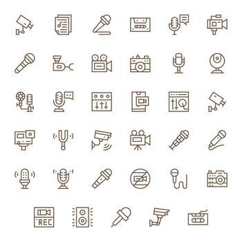 Regular Line Pixel Optimized Icons from Recording Set with 35 High Resolution Icons vector