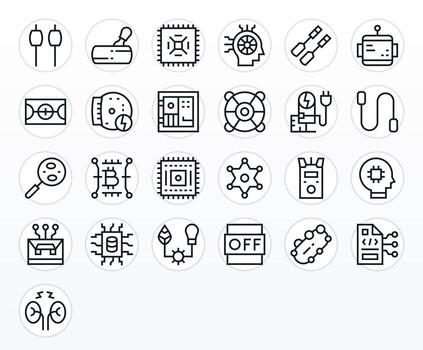 Circuit Professional Set with 25 Regular Line Pixel Optimized Retina Ready Icons vector