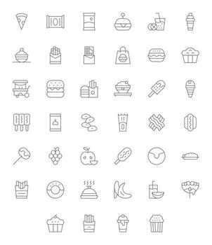 40 Icons for Snack featuring High Resolution Pixel Aligned Thin Line Graphics vector
