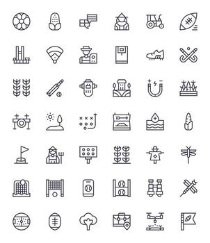 Field Icon Set with 42 Regular Line 128x128 Pixel Aligned Graphics vector