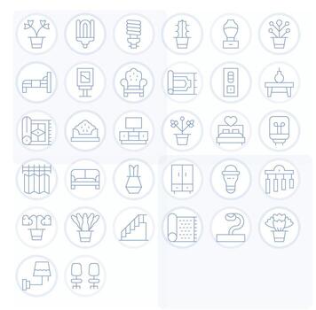 32 Delgado línea editable íconos a la medida para interior diseño alto resolución interfaz vector