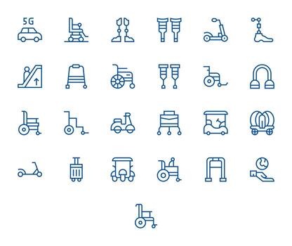 Mobility Icon Arsenal with 25 256x256 Regular Line Pixel Optimized designs vector