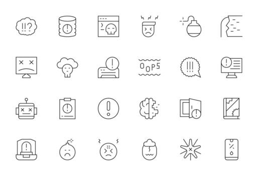 24 Thin Line Icons from System Error in 256x256 Display Perfect Quality vector