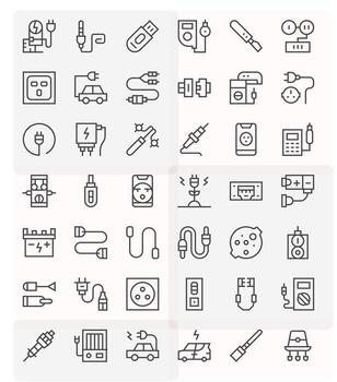 Plug Icon Toolkit featuring 42 PIXEL Perfect 128x128 Regular Line elements vector