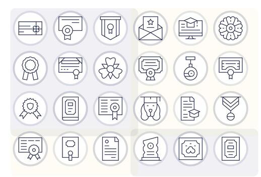 24 Retina Ready Thin Line Icons for Certificate with Pixel Optimized precision vector