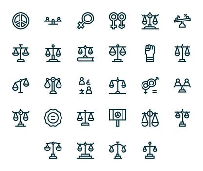 28 Bold Line Icons for Equality in crisp 256x256 Grid Fitted resolution vector