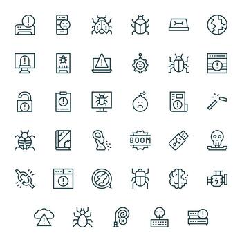 35 Icons for Malfunction featuring 256x256 Pixel Optimized Regular Line Graphics vector