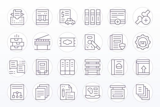 24 Thin Line Icons for Document Management in crisp Retina Ready Pixel Optimized resolution vector
