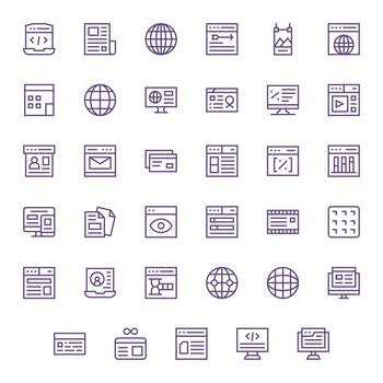 Web Page Graphics Pack including 35 Regular Line High Resolution Editable Icons vector