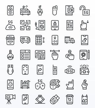 móvil presentando 42 alto resolución íconos en regular línea diseño vector