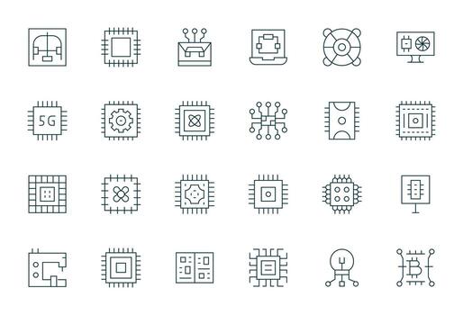 Processor Icon Toolkit featuring 24 Editable 64x64 Thin Line elements vector