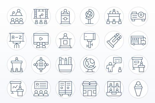 Classroom Icon Library with 24 Thin Line 64x64 Display Perfect Designs vector
