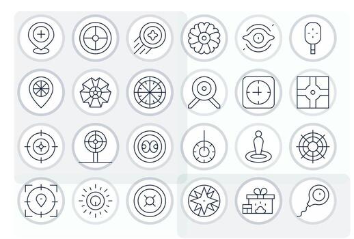 centrar escalable conjunto presentando 24 cuadrícula equipado Delgado línea 128x128 íconos vector