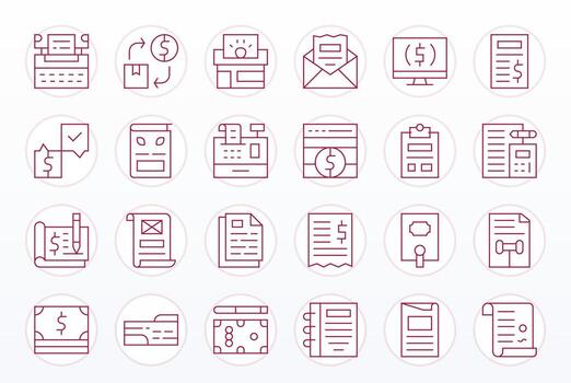 24 Editable Thin Line Icons designed for Invoice Interface vector