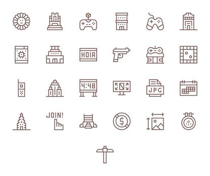 Pixel Icon Library with 25 Regular Line High Resolution Editable Designs vector