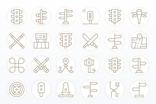 24 Icons for Intersection featuring 256x256 Display Perfect Thin Line Graphics vector