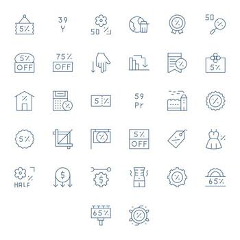 32 128x128 Thin Line Icons optimized for Reduction PIXEL Perfect display vector