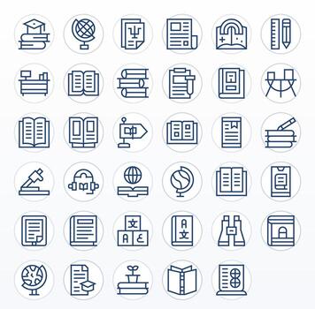 Study Complete Package with 35 256x256 Regular Line Display Perfect Icons vector