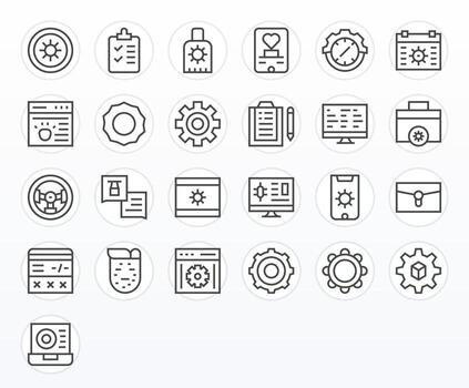 Manage Premium Bundle with 25 128x128 Pixel Optimized Regular Line Icons vector