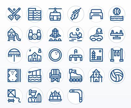 28 Retina Ready Bold Line Icons optimized for Recreation Grid Fitted display vector