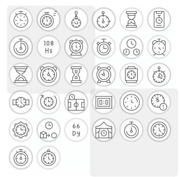 Thin Line Style Countdown Icons with 32 256x256 Pixel Aligned Designs vector