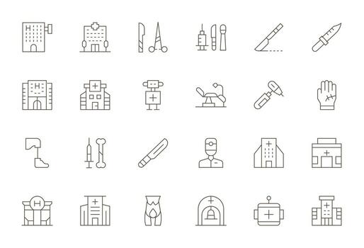 24 Icons for Surgery featuring 256x256 Display Perfect Thin Line Graphics vector