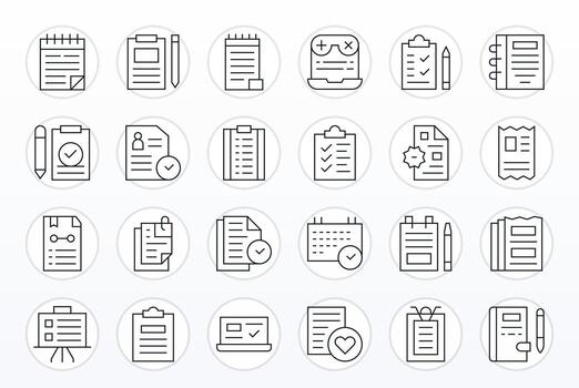 Lista de Verificación icono biblioteca con 24 Delgado línea alto resolución editable diseños vector