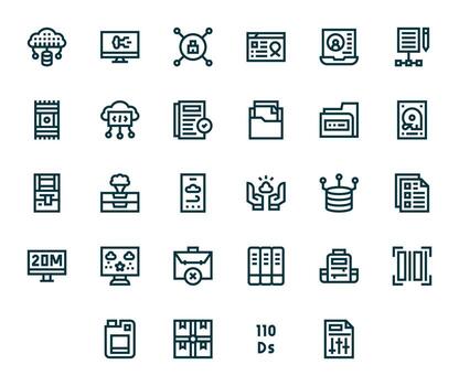 28 alto resolución íconos para datos administración con píxel optimizado negrita línea claridad vector