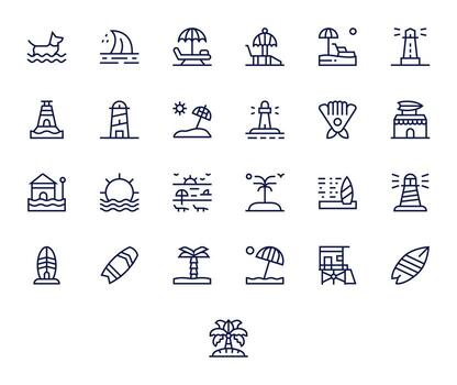 25 High Resolution Regular Line Icons optimized for Coastal Grid Fitted display vector