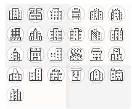 Modern Architecture Ultimate Package with 25 High Resolution Regular Line Grid Fitted Icons vector