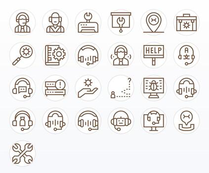 25 alto resolución íconos para técnico apoyo con editable regular línea claridad vector