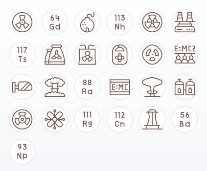 Regular Line Style Nuclear Icons with 25 128x128 Pixel Optimized Designs vector