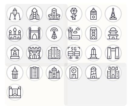25 Pixel Aligned Regular Line Icons from Tower Collection vector