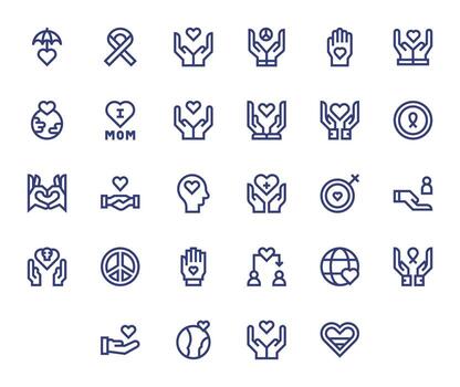 Empathy Icon Set with 28 Bold Line 64x64 Pixel Optimized Graphics vector