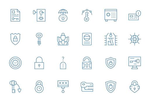Password Comprehensive Bundle with 24 Grid Fitted Thin Line High Resolution Icons vector